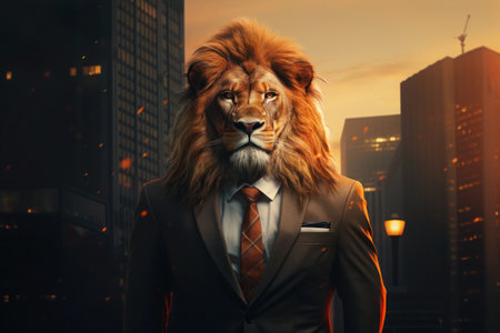 Lion wearing human clothes, stylish businessmanの素材