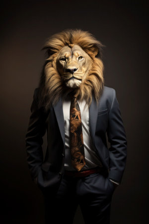 Lion wearing human clothes, stylish businessmanの素材