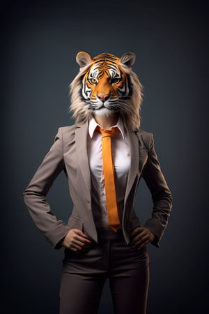 Tiger wearing human clothes, stylish businesswomanの素材