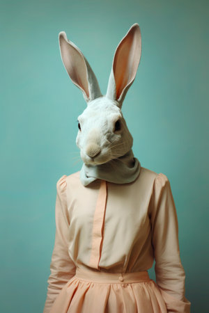 Rabbit wearing human clothes, stylish womanの素材