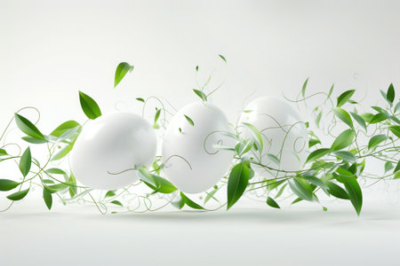 Easter eggs with curly jungle green leaves vinesの素材