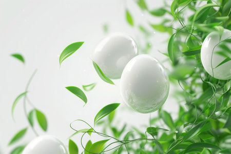 Easter eggs with curly jungle green leaves vinesの素材