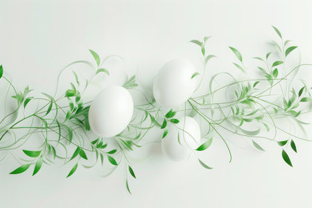 Easter eggs with curly jungle green leaves vinesの素材