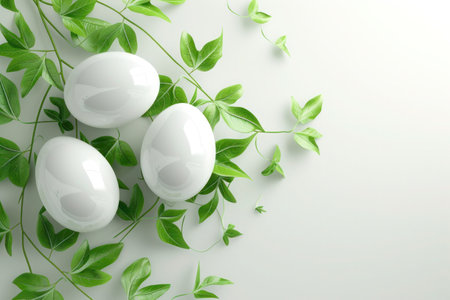 Easter eggs with curly jungle green leaves vinesの素材