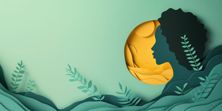 Paper cut art, International Womens day greeting card, bannerの素材