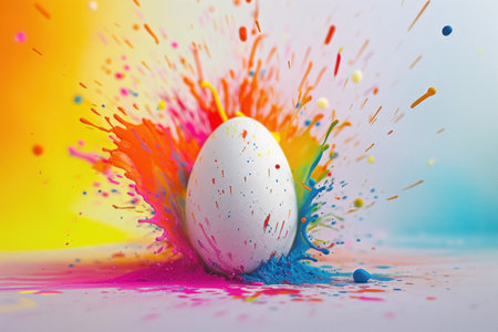 Abstract Creative Easter egg inside colourful explosionの素材