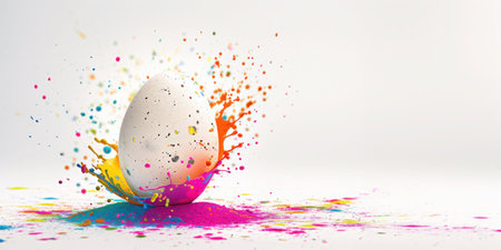 Abstract Creative Easter egg inside colourful explosion, bannerの素材