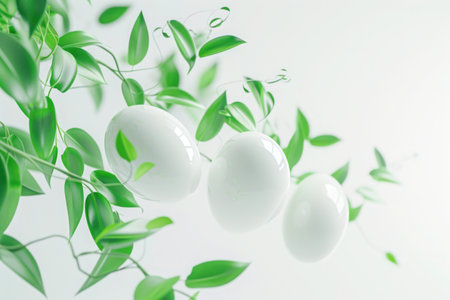 Easter eggs with curly jungle green leaves vinesの素材