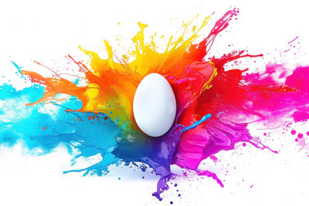 Abstract Creative Easter egg inside colourful explosionの素材