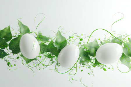 Easter eggs with curly jungle green leaves vinesの素材