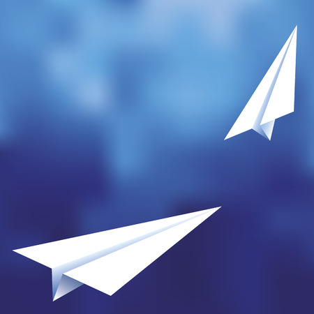Paper plane on blurred blue backgroundのイラスト素材