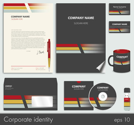 Business style (corporate identity) template 7: blank, card, pen, cd, note-paper, envelope, flash memoryのイラスト素材