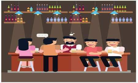 adult couple are sitting in club for playing gameのイラスト素材