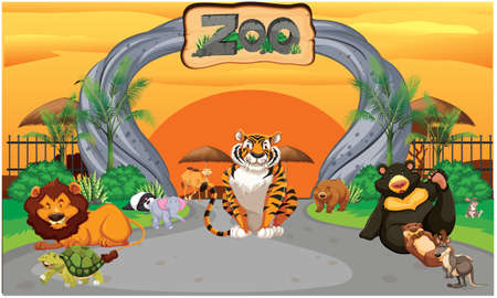 zoo view with animalsの写真素材