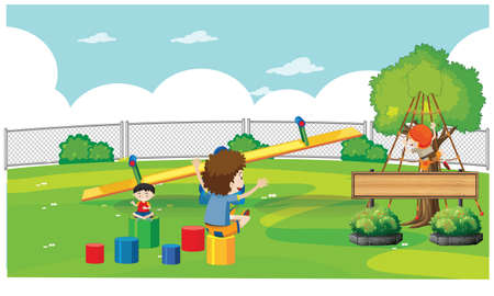 kids are playing in the gardenのイラスト素材