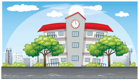 Hospital Building on the road with green trees