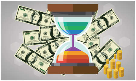 money time and coins are on abstract background