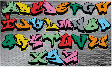 alphabets of various design on steel backgroundのイラスト素材