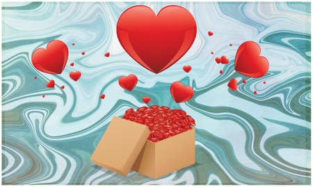 gift box full of hearts on marble background