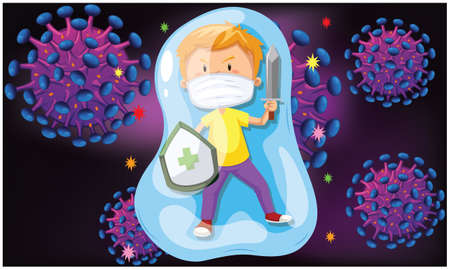 kids are fighting with virus infection around the worldのイラスト素材