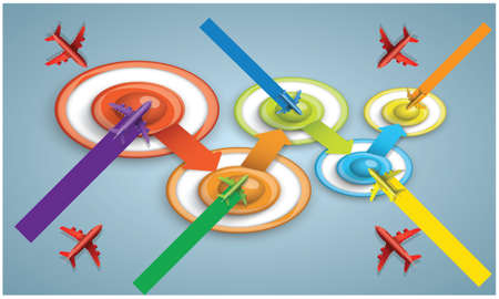 planes reaching to platform from various directionsのイラスト素材