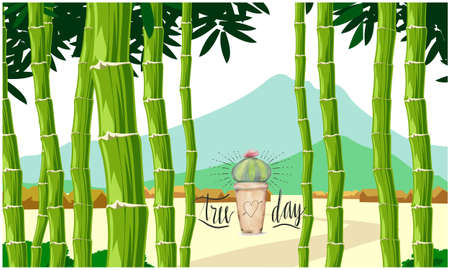 long bamboo tree with small plants on tree dayのイラスト素材