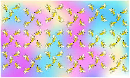 several banana on abstract rainbow backgroundのイラスト素材