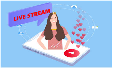 live stream playing in smart phone on abstract backgroundのイラスト素材