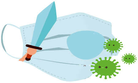 protection mask fights with bacteriaのイラスト素材