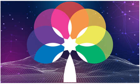 art of rainbow tree on abstract smoke background