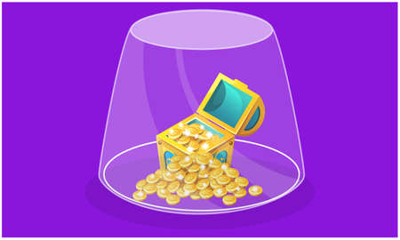treasure with gold coins in a glass jar on abstract backgroundのイラスト素材