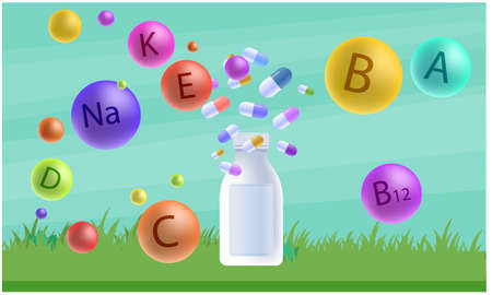 mock up illustration of multi vitamin pills on abstract backgroundのイラスト素材