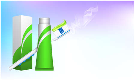 mock up illustration of tooth brush and paste package on abstract backgroundのイラスト素材