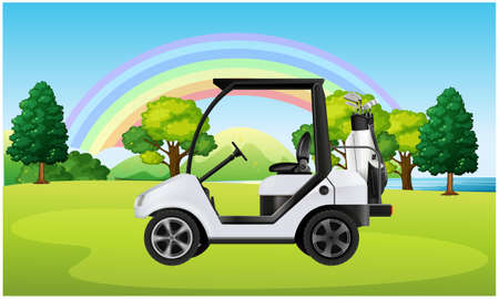 golf cart parked in a groundのイラスト素材