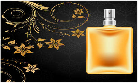 mock up illustration of male perfume on abstract gold backgroundのイラスト素材