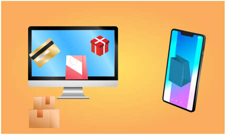 online shop from smart phone and desktop looks sameのイラスト素材
