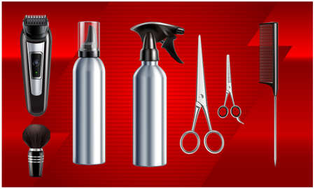 mock up illustration of barber equipment on abstract backgroundの写真素材