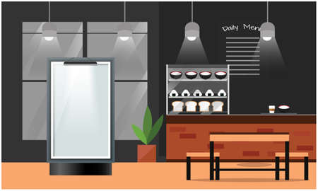 mock up illustration of empty bill board advertising in restaurantのイラスト素材