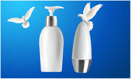 mock up illustration of different cosmetic products on abstract backgroundのイラスト素材