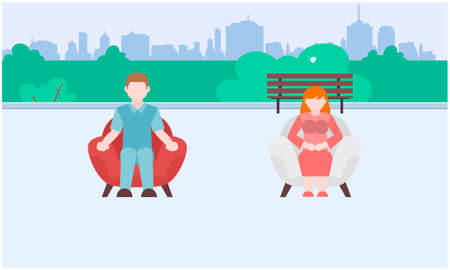 couple sitting on chairs in a gardenのイラスト素材