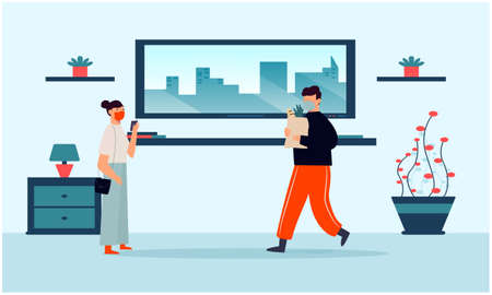 man carrying food for his wife at homeのイラスト素材