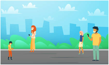 people are using phones on the roadのイラスト素材