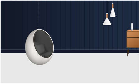 mock up illustration of realistic hanging chair in living roomのイラスト素材