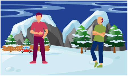 two friends are meeting in a snow gardenの写真素材