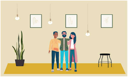 friends are meeting in office after a long timeの写真素材