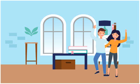 couple is dancing in officeのイラスト素材