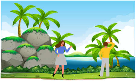 couple loving each other in a gardenのイラスト素材