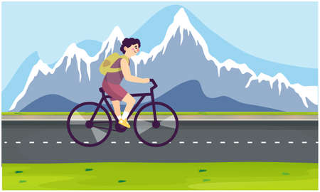 boy is riding bicycle on the roadのイラスト素材