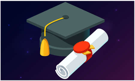 mock up illustration of graduation cap and certificate on abstract backgroundsのイラスト素材