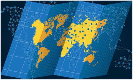 world map on treasure hunt with dots on abstract backgrounds